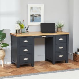 Cotswold Charcoal Grey Painted Large Twin Pedestal Desk