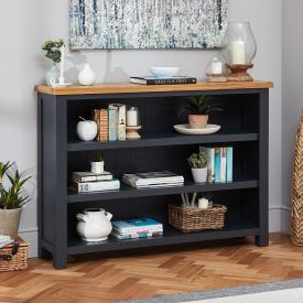 Cotswold Charcoal Grey Painted Wide Low Bookcase