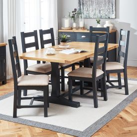 Cotswold Charcoal Grey Painted Oak 1.8m Refectory Dining Table and 6 Chair Set