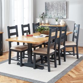 Cotswold Charcoal Grey Painted Oak 2.2m Refectory Dining Table and 6 Chair Set