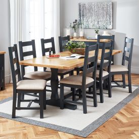 Cotswold Charcoal Grey Painted Oak 2.2m Refectory Dining Table and 8 Chair Set