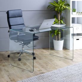 Geo-Glass Large Clear Glass Desk + Designer Office Chair