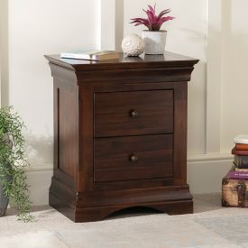 French Hardwood Mahogany Stained 2 Drawer Bedside Table