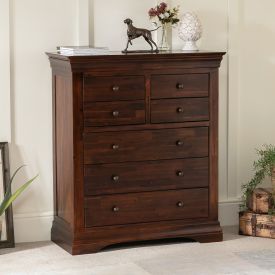 French Hardwood Mahogany Stained Tall 4 over 3 Drawer Chest