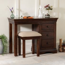 French Hardwood Mahogany Stained Dressing Table and Stool Set