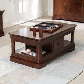 French Hardwood Mahogany Stained 1 Drawer Coffee Table