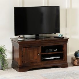 French Hardwood Mahogany Stained Small TV Unit - Up to 48