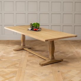 Solid Limed Oak Refectory Dining Table – 2.4m Length – Seats 8 to 10