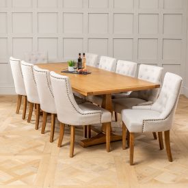 Solid Oak Refectory 2.4m Dining Table and 10 Natural Scoop Chairs