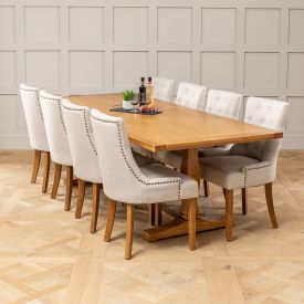 Solid Oak Refectory 2.4m Dining Table and 8 Natural Scoop Chairs