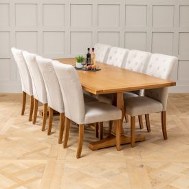 Solid Oak Refectory 2.4m Dining Table and 8 Marbury Oatmeal Chairs