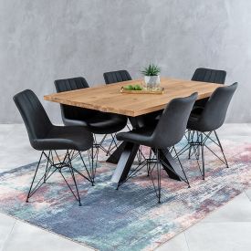 Industrial Oak 1.6m Starburst Dining Table + 6 Brogan Charcoal Chairs