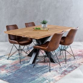 Industrial Oak 1.6m Starburst Dining Table + 4 Brogan Vintage Chairs