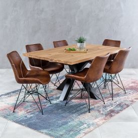 Industrial Oak 1.6m Starburst Dining Table + 6 Brogan Vintage Chairs