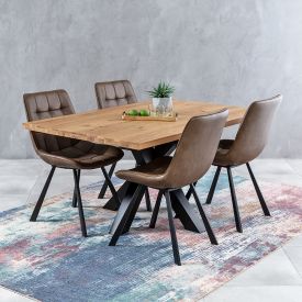 Industrial Oak 1.6m Starburst Dining Table + 4 Hopper Brown Chairs