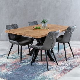 Industrial Oak 1.6m Starburst Dining Table + 4 Stanton Stone Chair Set