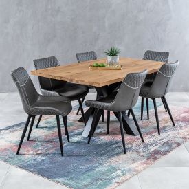 Industrial Oak 1.6m Starburst Dining Table + 6 Stanton Stone Chair Set