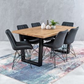 Industrial Oak 1.6m V-Base Dining Table + 6 Brogan Charcoal Chair Set