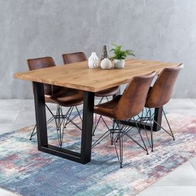 Industrial Oak 1.6m V-Base Dining Table + 4 Brogan Vintage Chair Set
