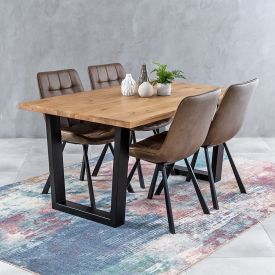 Industrial Oak 1.6m V-Base Dining Table + 4 Hopper Brown Chair Set