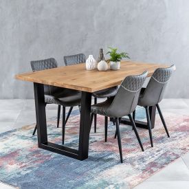 Industrial Oak 1.6m V-Base Dining Table + 4 Stanton Stone Chair Set