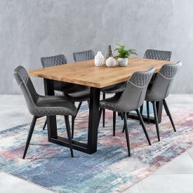 Industrial Oak 1.6m V-Base Dining Table + 6 Stanton Stone Chair Set