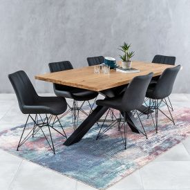 Industrial Oak 1.9m Starburst Dining Table + 6 Brogan Charcoal Chairs
