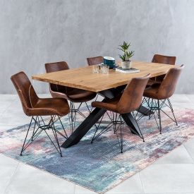 Industrial Oak 1.9m Starburst Dining Table + 6 Brogan Vintage Chairs