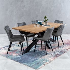 Industrial Oak 1.9m Starburst Dining Table + 6 Stanton Stone Chairs