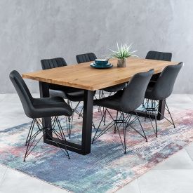 Industrial Oak 1.9m V-Base Dining Table + 6 Brogan Charcoal Chair Set