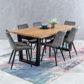 Industrial Oak 1.9m V-Base Dining Table + 6 Stanton Stone Chair Set