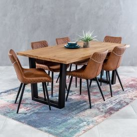 Industrial Oak 1.9m V-Base Dining Table + 6 Stanton Tan Chair Set