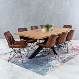 Industrial Oak 2.2m Starburst Dining Table + 8 Brogan Vintage Chairs
