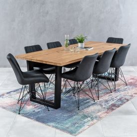 Industrial Oak 2.2m V-Base Dining Table + 8 Brogan Charcoal Chairs