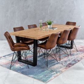 Industrial Oak 2.2m V-Base Dining Table + 8 Brogan Vintage Chairs