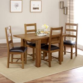 Rustic Oak Small Extending Dining Table + 4 Dining Chair Set