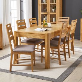 Soho Oak Medium Dining Table with 6 Dining Chairs Set