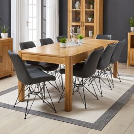 Soho Oak Large Dining Table with 8 qty Brogan Charcoal Chair Set