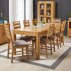 Soho Oak Large Dining Table with 8 Dining Chairs Set