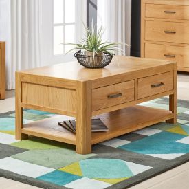 Soho Oak  Curved Coffee Table with 2 Drawers