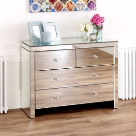 Venetian Mirrored 2 over 2 Drawer Small Chest of Drawers