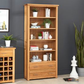 London Oak Large Bookcase with 2 Drawers