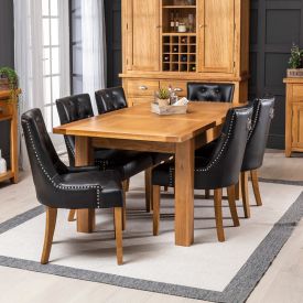 Solid Oak Medium Dining Table 6 x Luxury Black Scoop Back Dining Chairs