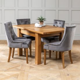 Solid Oak Small Extending Table 4 x Storm Grey Scoop Chairs