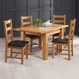 Solid Oak Small Extension Table + 4 Solid Oak Dining Chairs
