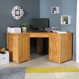 London Oak Large Corner Twin Pedestal Home Office Desk