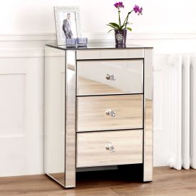 2 x Mirrored Furniture Bedside Table cabinet 3  Drawers Knightsbridge range 