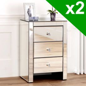 Pair of Venetian Mirrored 3 Drawer Bedside Tables