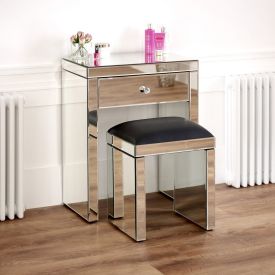 Venetian Mirrored Compact Dressing Table with Mirrored Black Stool