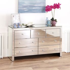 Venetian Mirrored Large Wide 3 over 4 Chest of Drawers